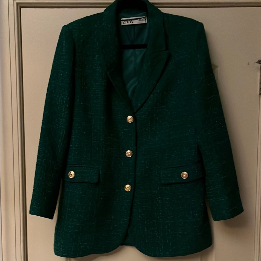 Zara Green Blazer with Gold Buttons